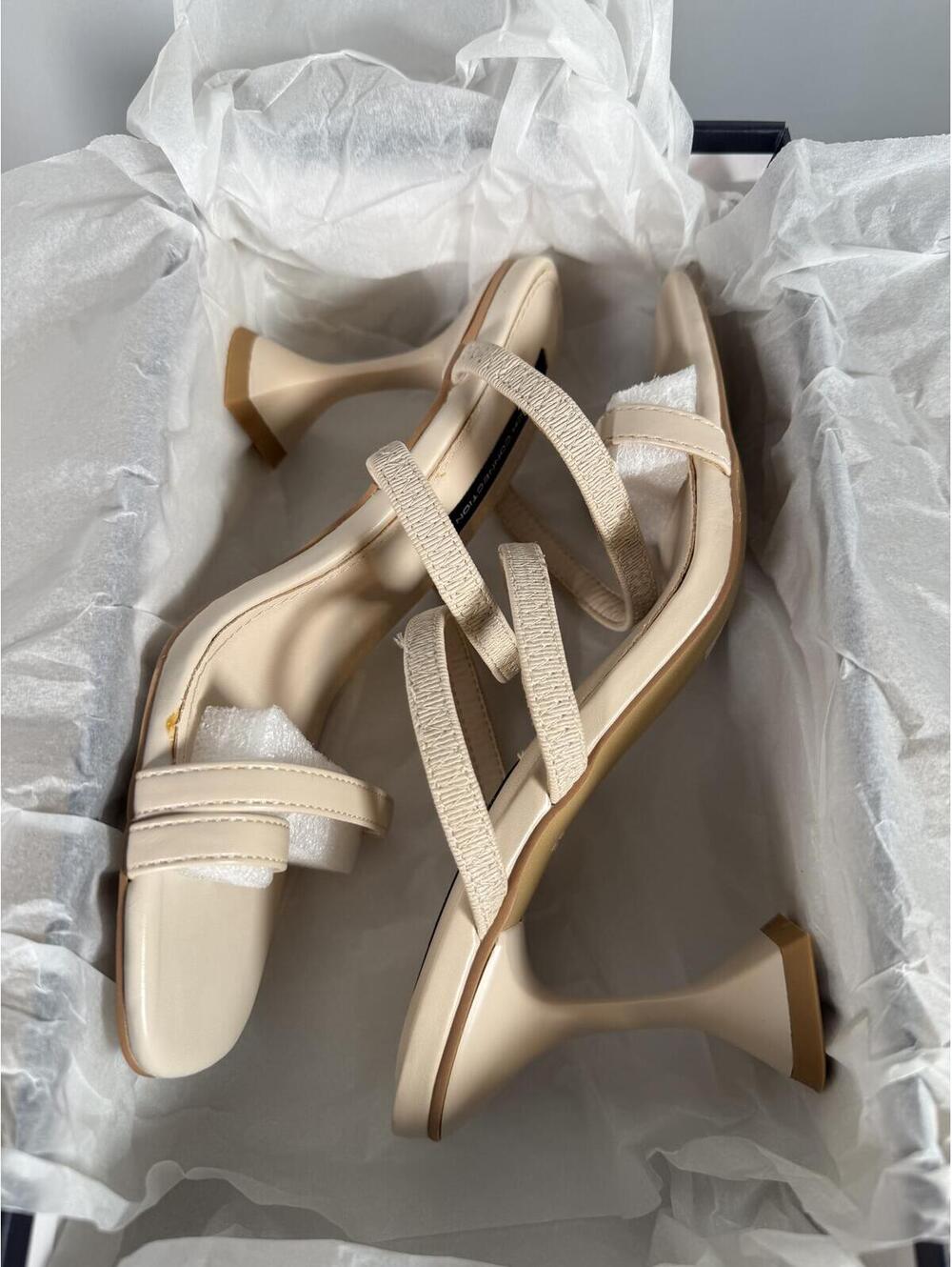 French Connection Heels Nude Strappy Square Toe Block Heel Sandals US 10 NWB - Picture 3 of 9